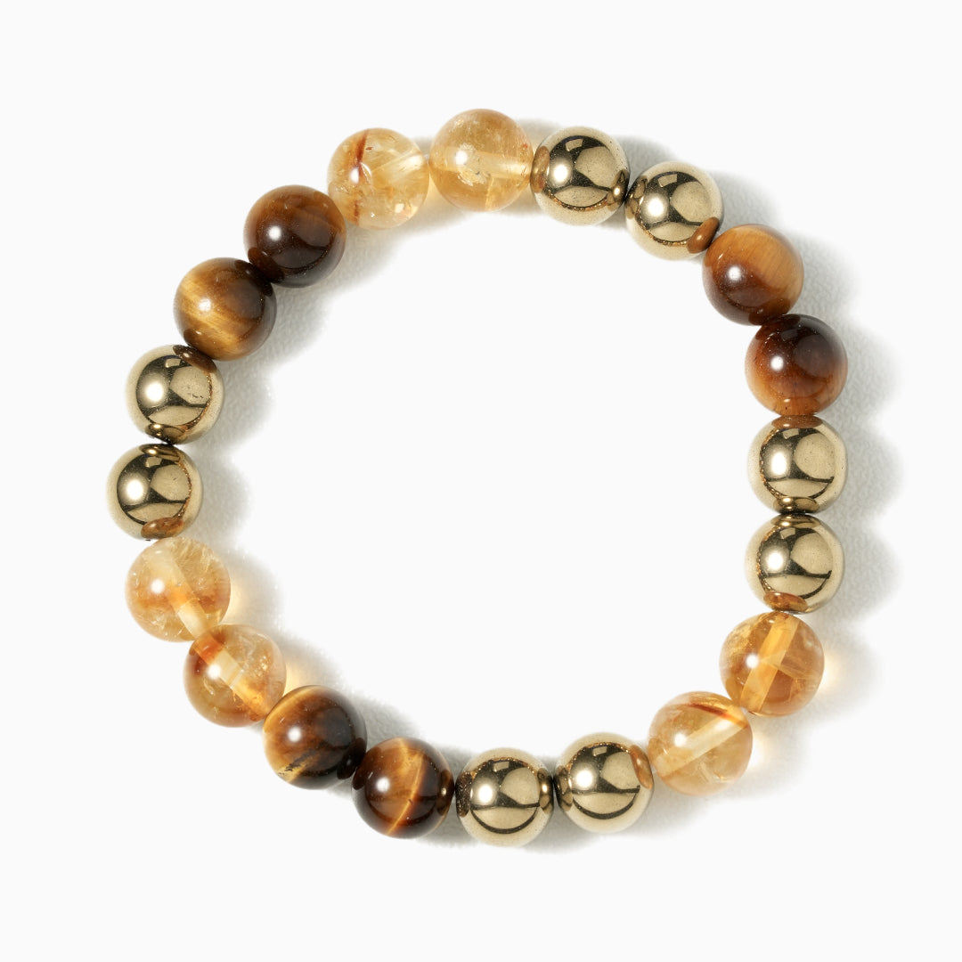Elegant Citrine and Tiger's Eye Mineral Bead Bracelet
