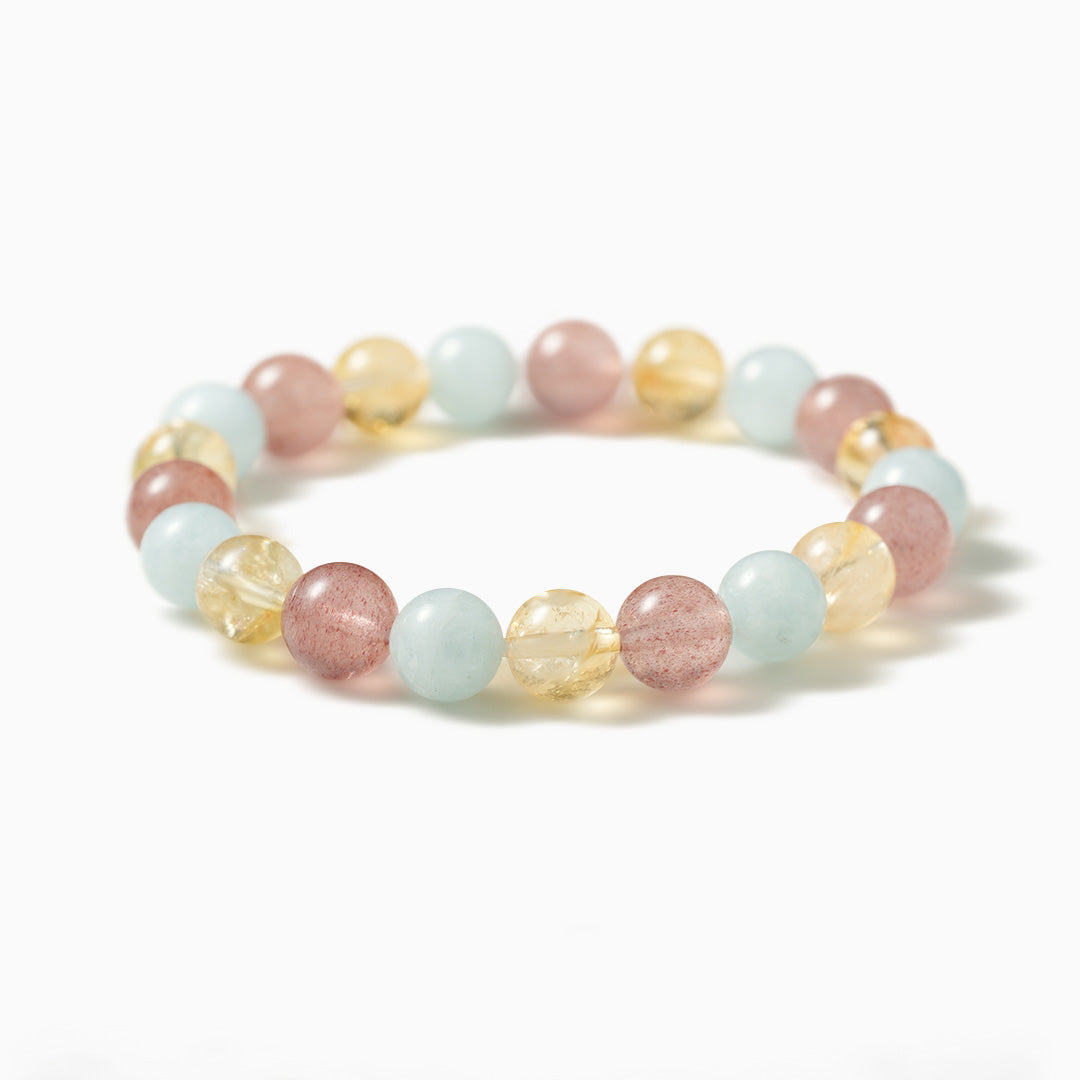 Tranquil Citrine, Aquamarine, and Strawberry Quartz Bracelet