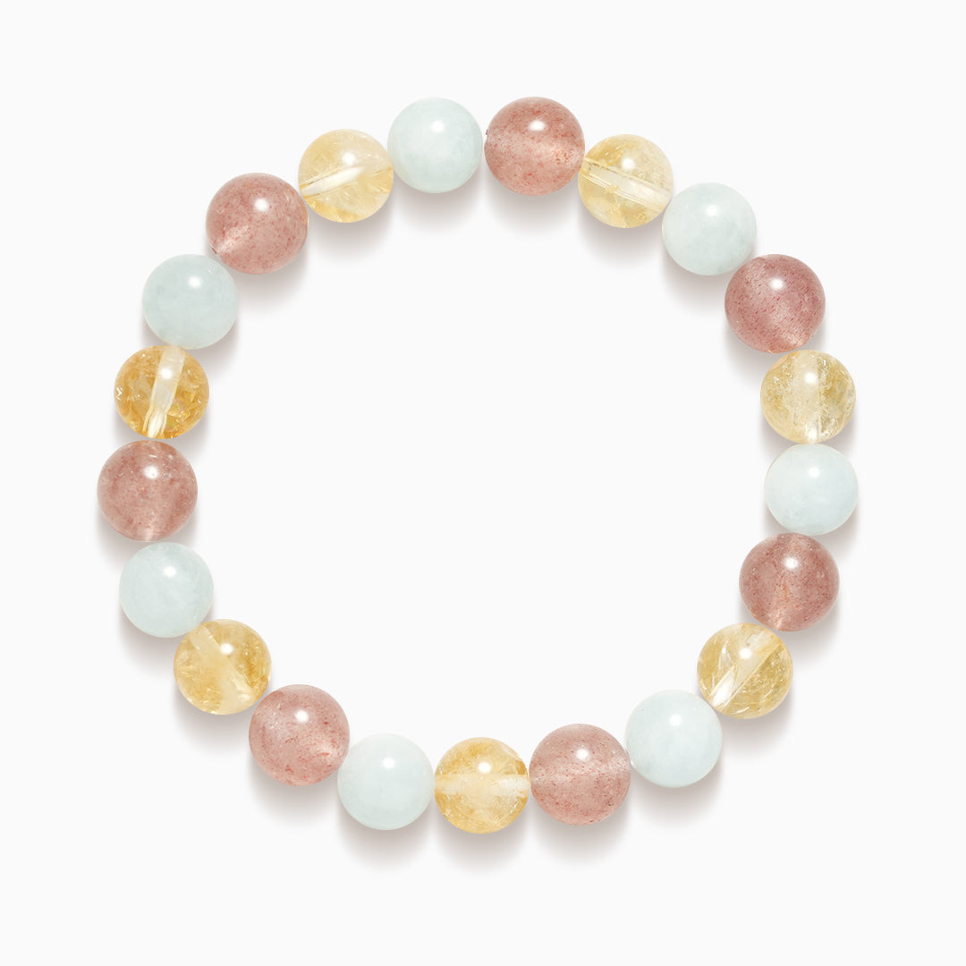 Tranquil Citrine, Aquamarine, and Strawberry Quartz Bracelet