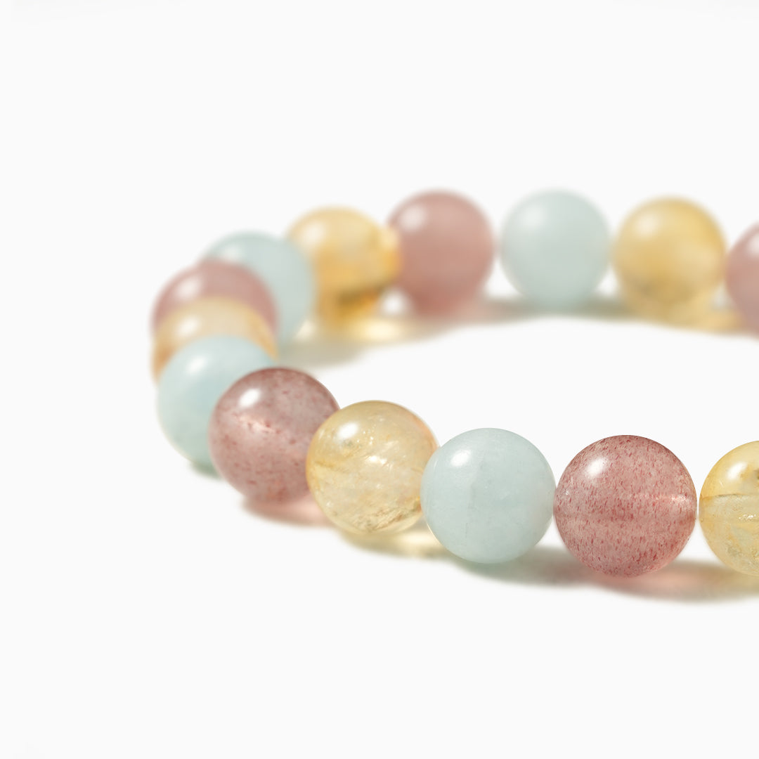 Tranquil Citrine, Aquamarine, and Strawberry Quartz Bracelet