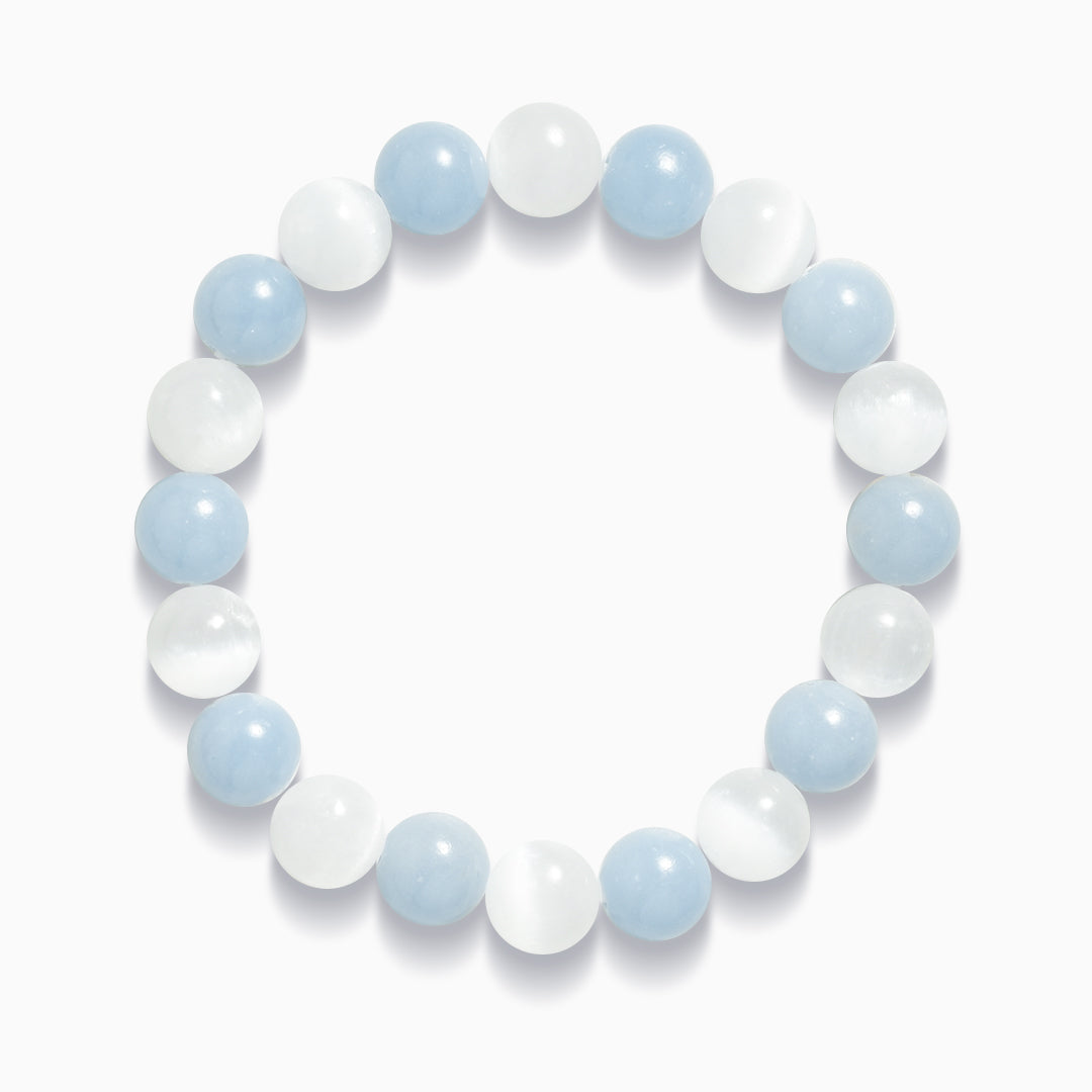 Elegant White Gypsum and Angelite Gem Bracelet