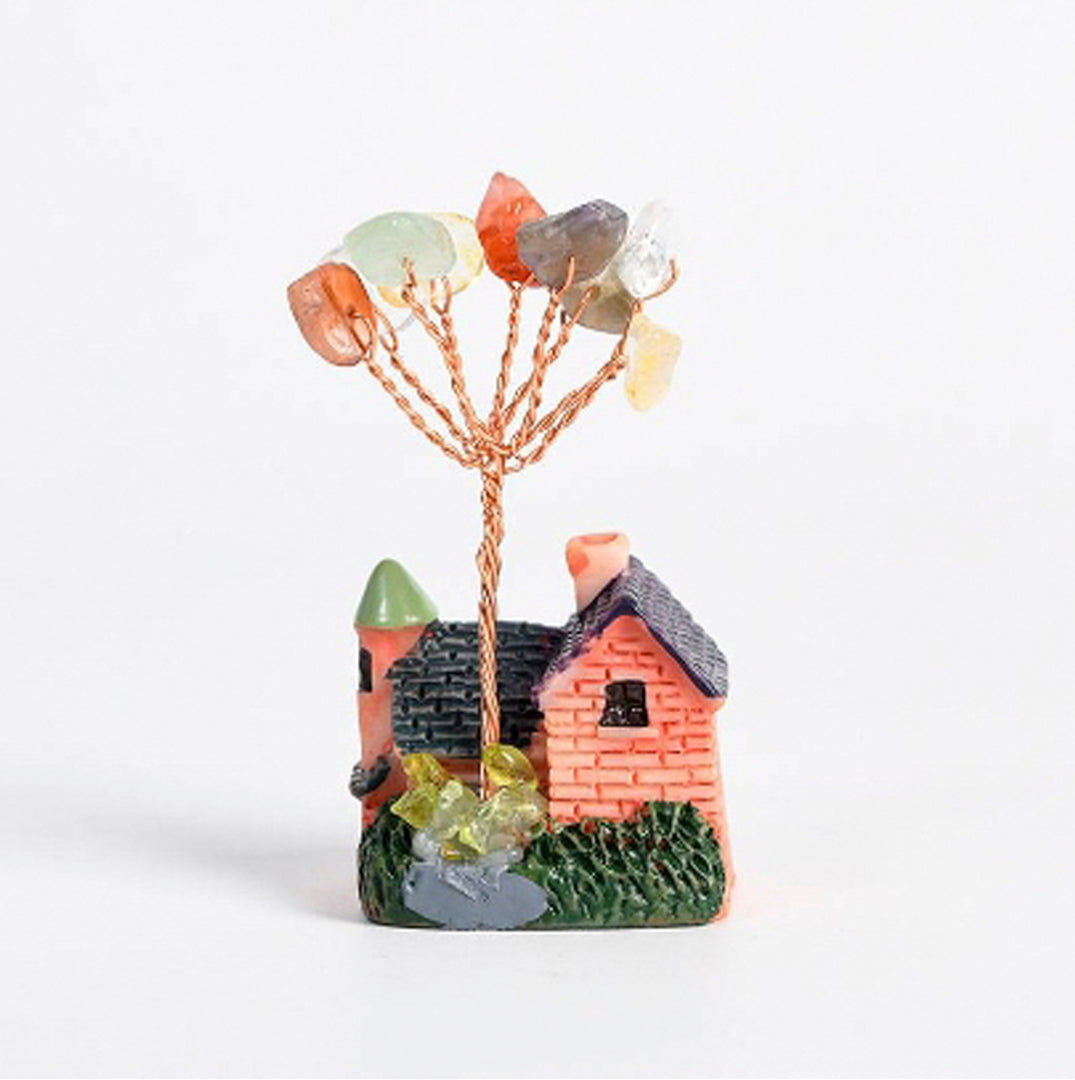 Cottage-shaped crystal tree ornaments