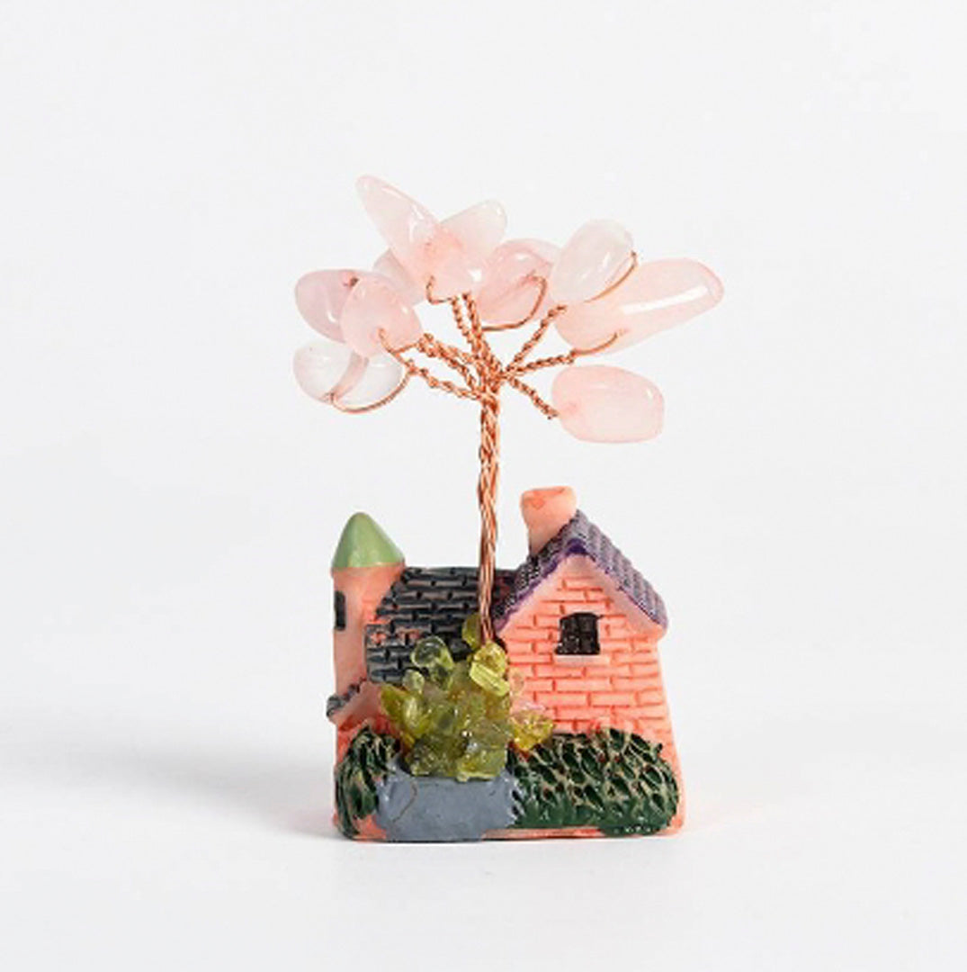 Cottage-shaped crystal tree ornaments