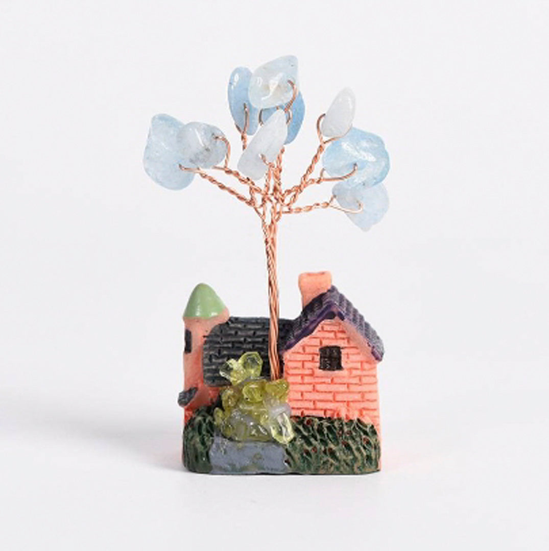 Cottage-shaped crystal tree ornaments