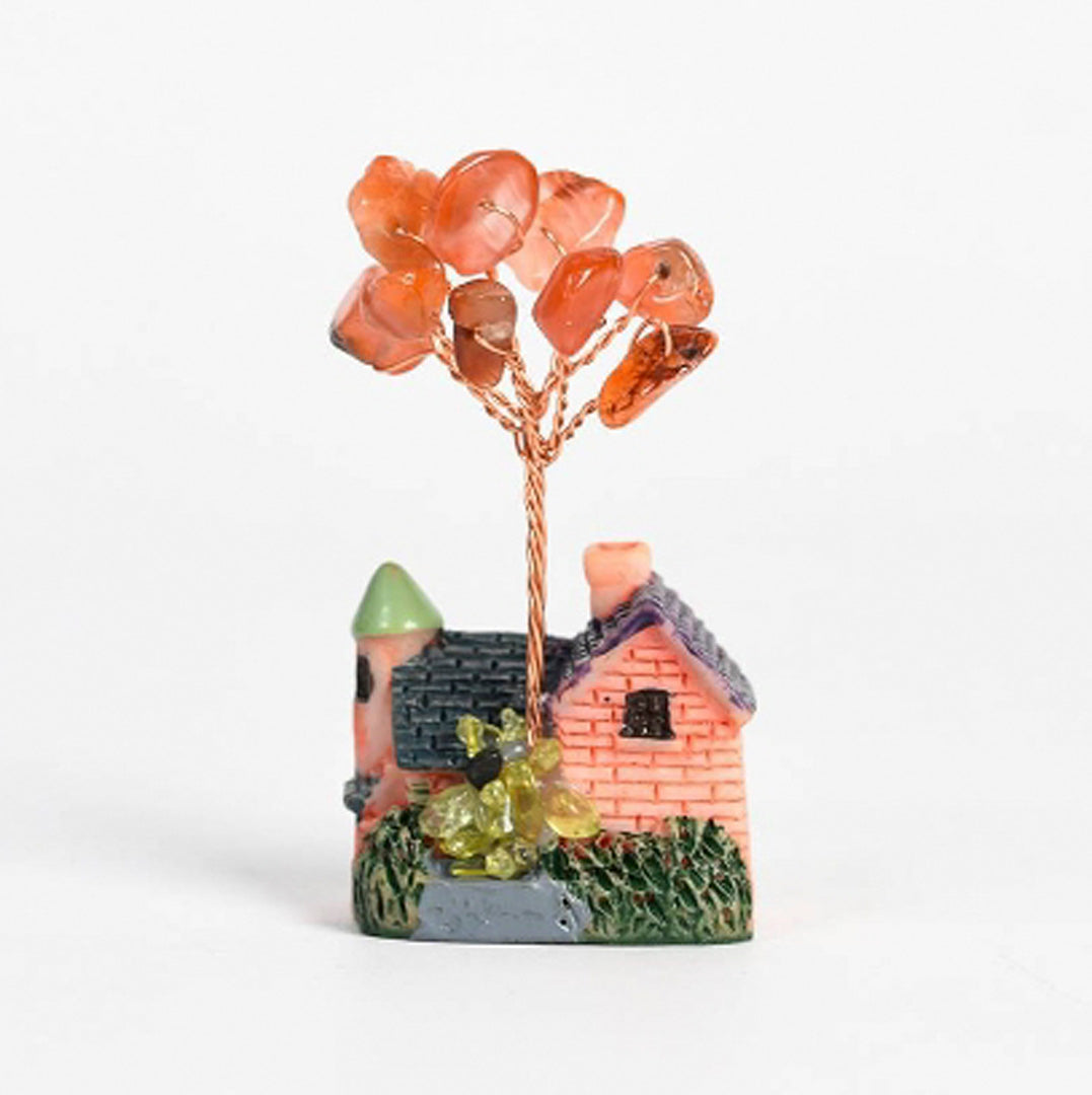 Cottage-shaped crystal tree ornaments