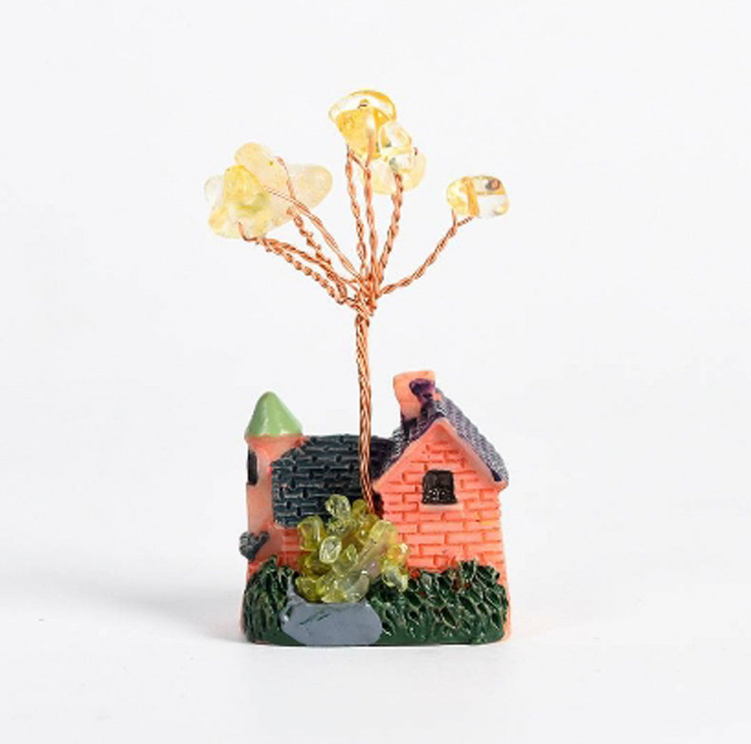 Cottage-shaped crystal tree ornaments