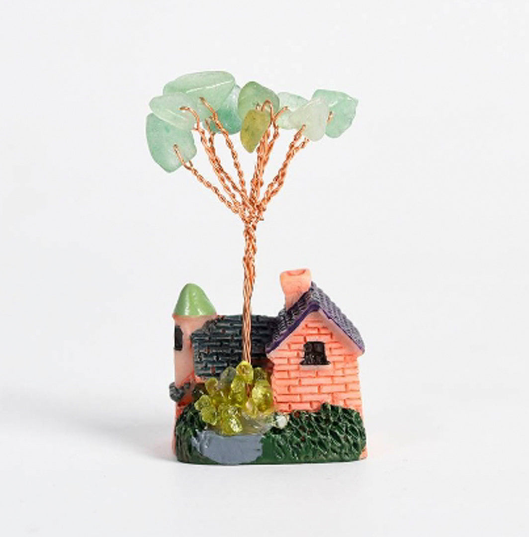 Cottage-shaped crystal tree ornaments