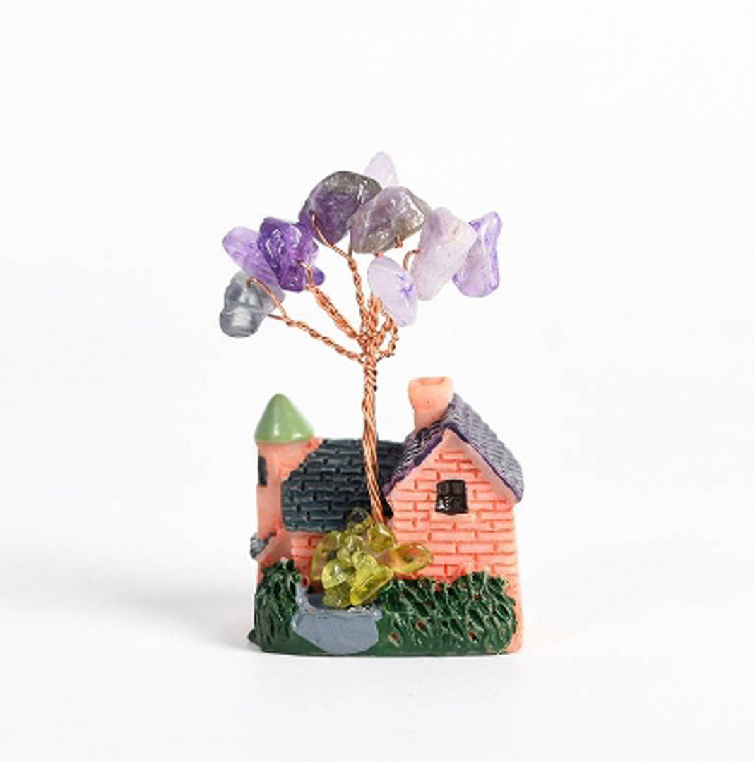 Cottage-shaped crystal tree ornaments