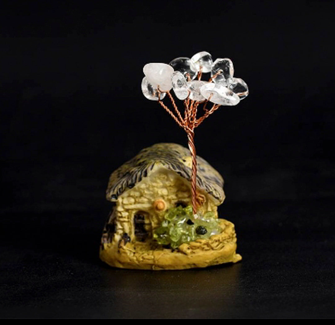 Cottage-shaped crystal tree ornaments