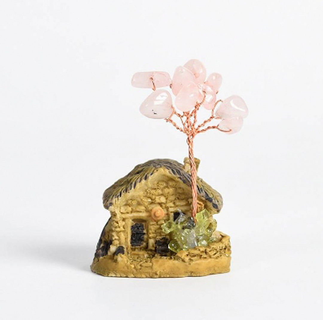 Cottage-shaped crystal tree ornaments