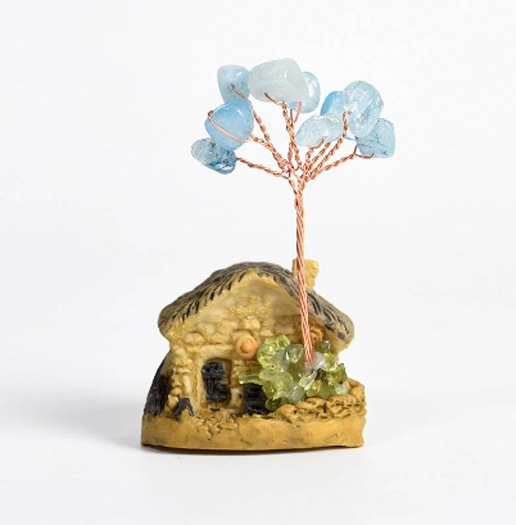 Cottage-shaped crystal tree ornaments