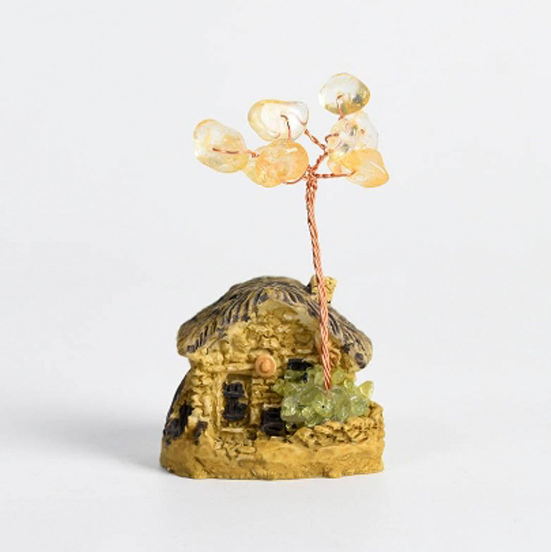 Cottage-shaped crystal tree ornaments