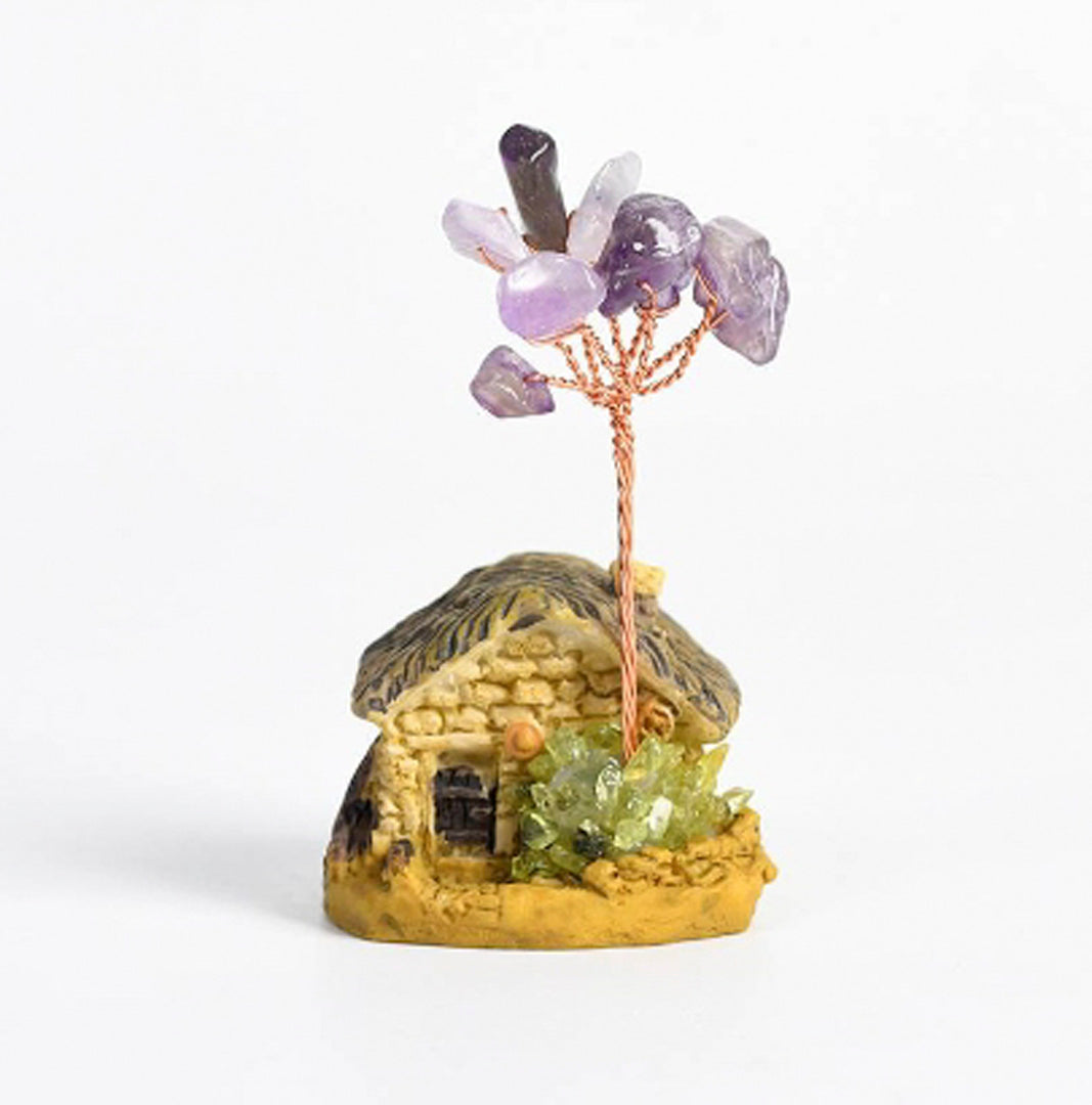 Cottage-shaped crystal tree ornaments