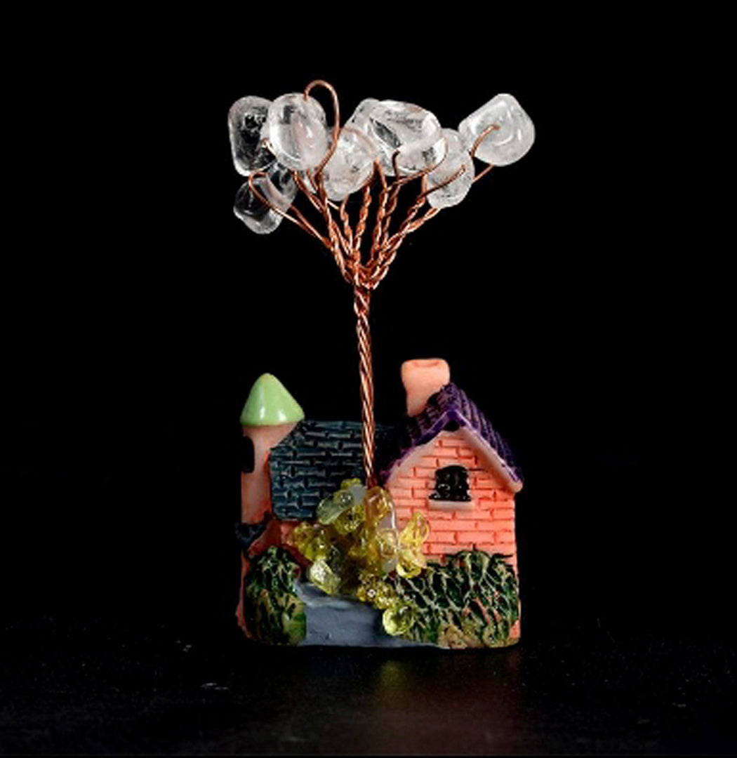 Cottage-shaped crystal tree ornaments