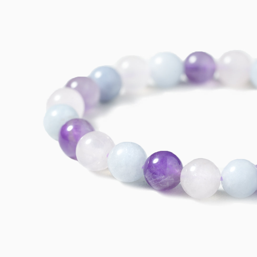 Amethyst Aquamarine Quartz Triple Wives Gemstone Bracelet