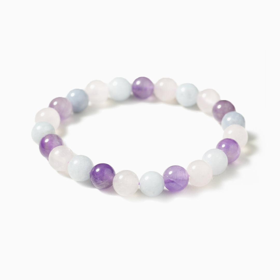 Amethyst Aquamarine Quartz Triple Wives Gemstone Bracelet