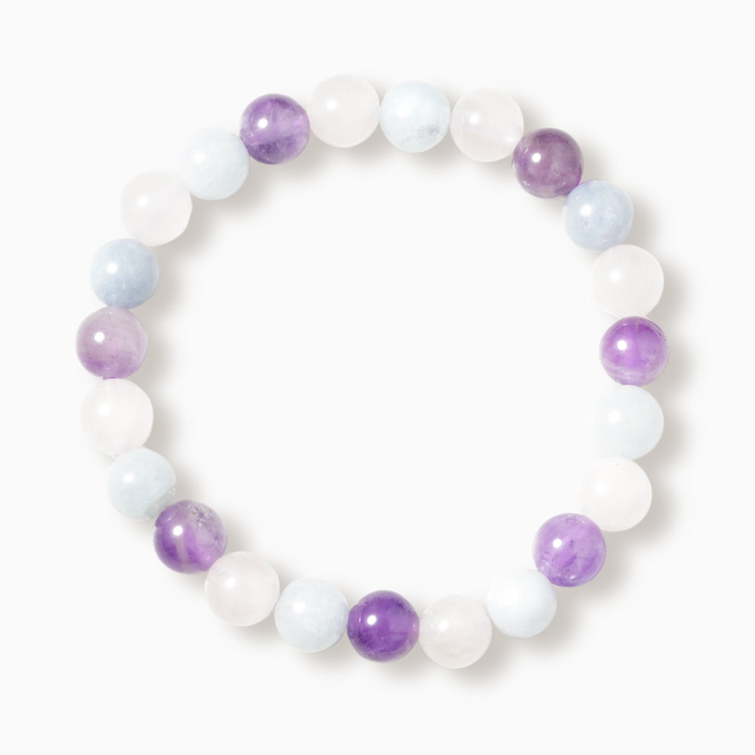 Amethyst Aquamarine Quartz Triple Wives Gemstone Bracelet