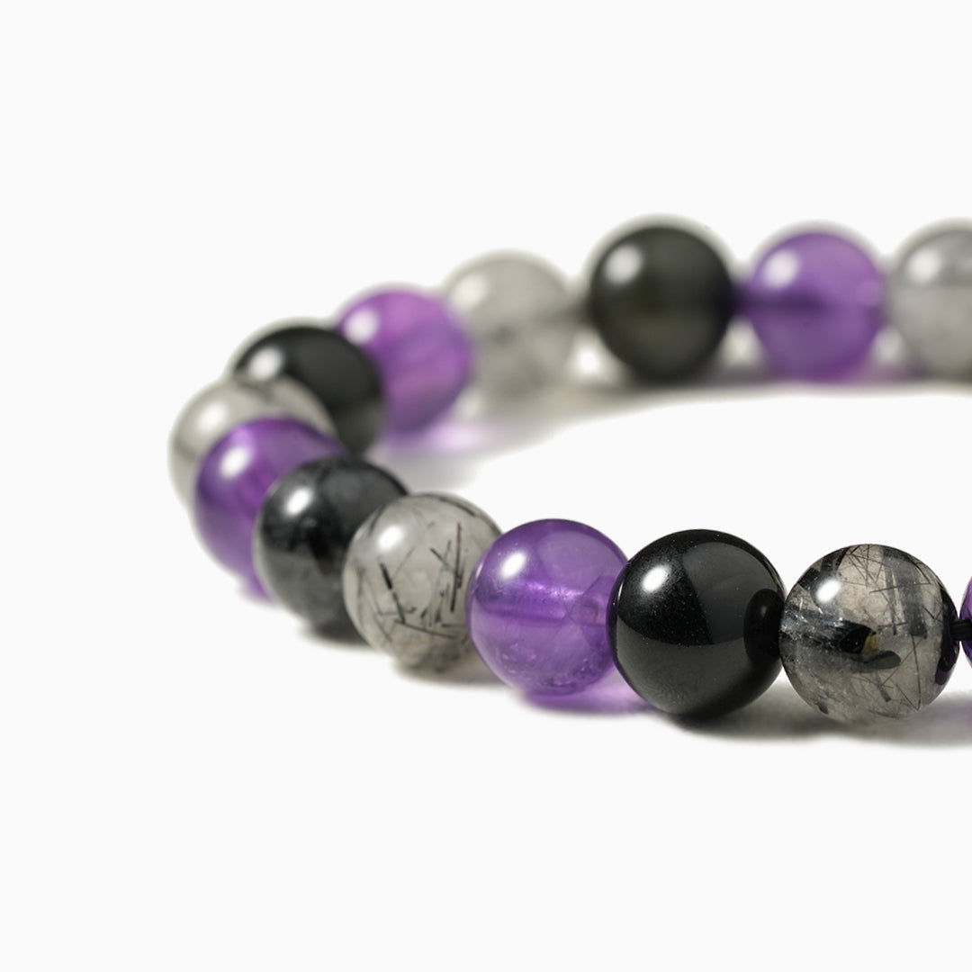 Obsidian, Rutilated Quartz, and Amethyst Harmony Bracelet