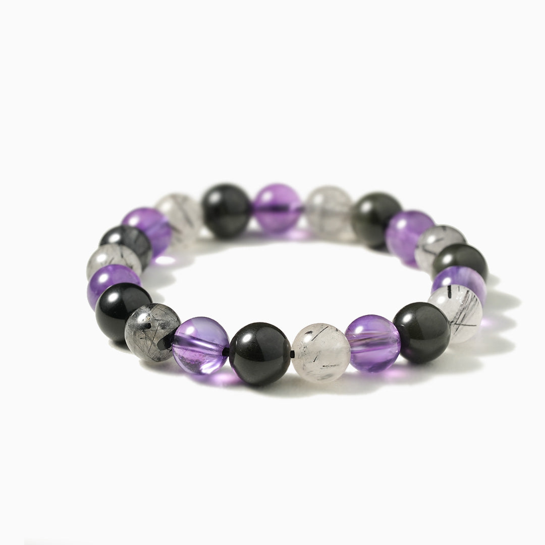 Obsidian, Rutilated Quartz, and Amethyst Harmony Bracelet