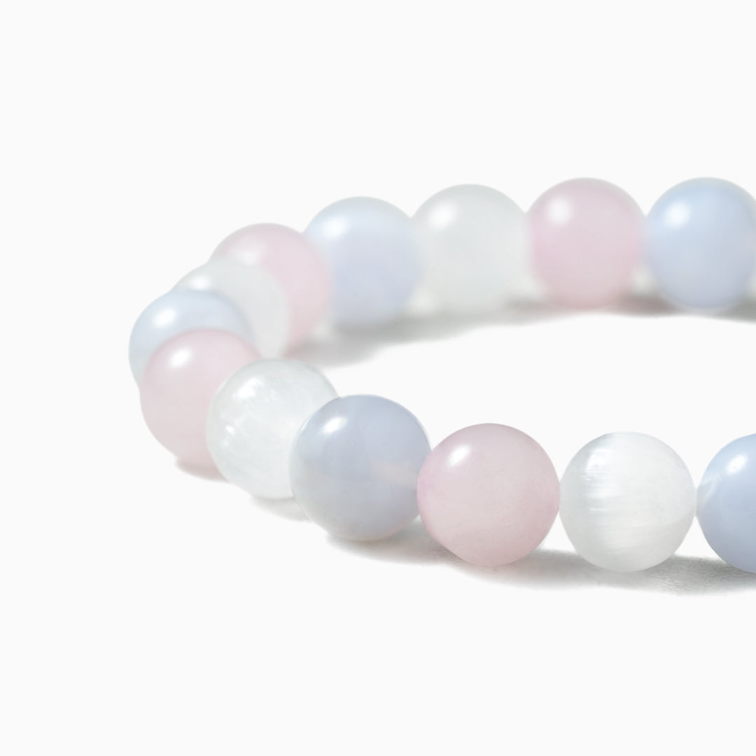 Elegant Selenite, Blue Agate, and Rose Quartz Serenity Bracelet