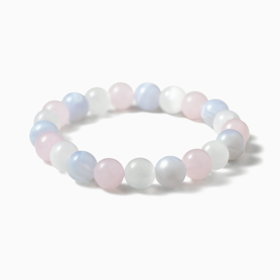 Elegant Selenite, Blue Agate, and Rose Quartz Serenity Bracelet