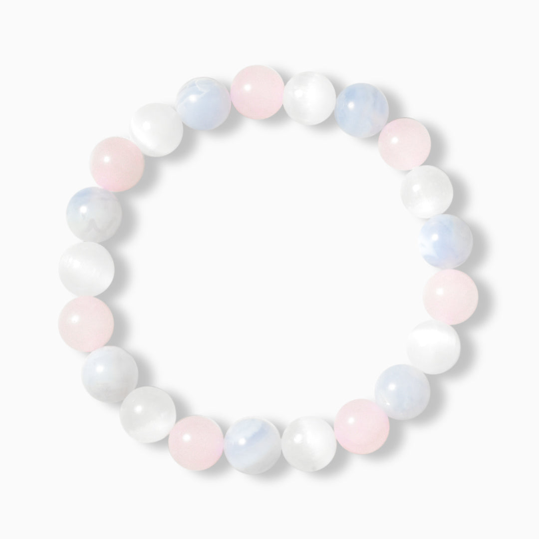 Elegant Selenite, Blue Agate, and Rose Quartz Serenity Bracelet