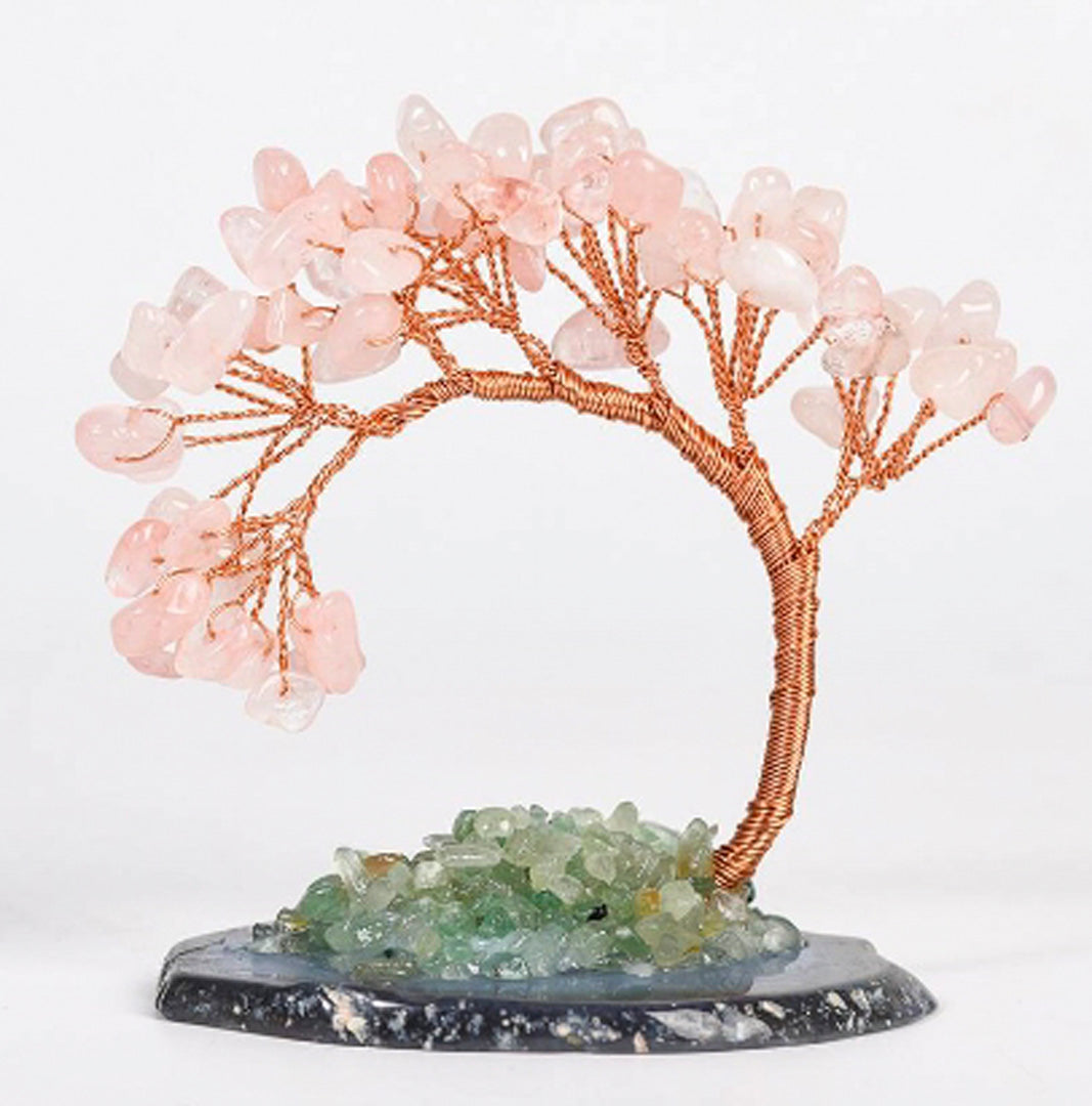 Curved cypress pine agate base crystal tree ornament