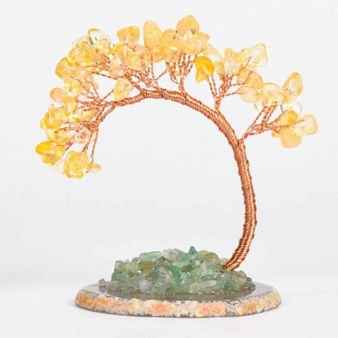 Curved cypress pine agate base crystal tree ornament