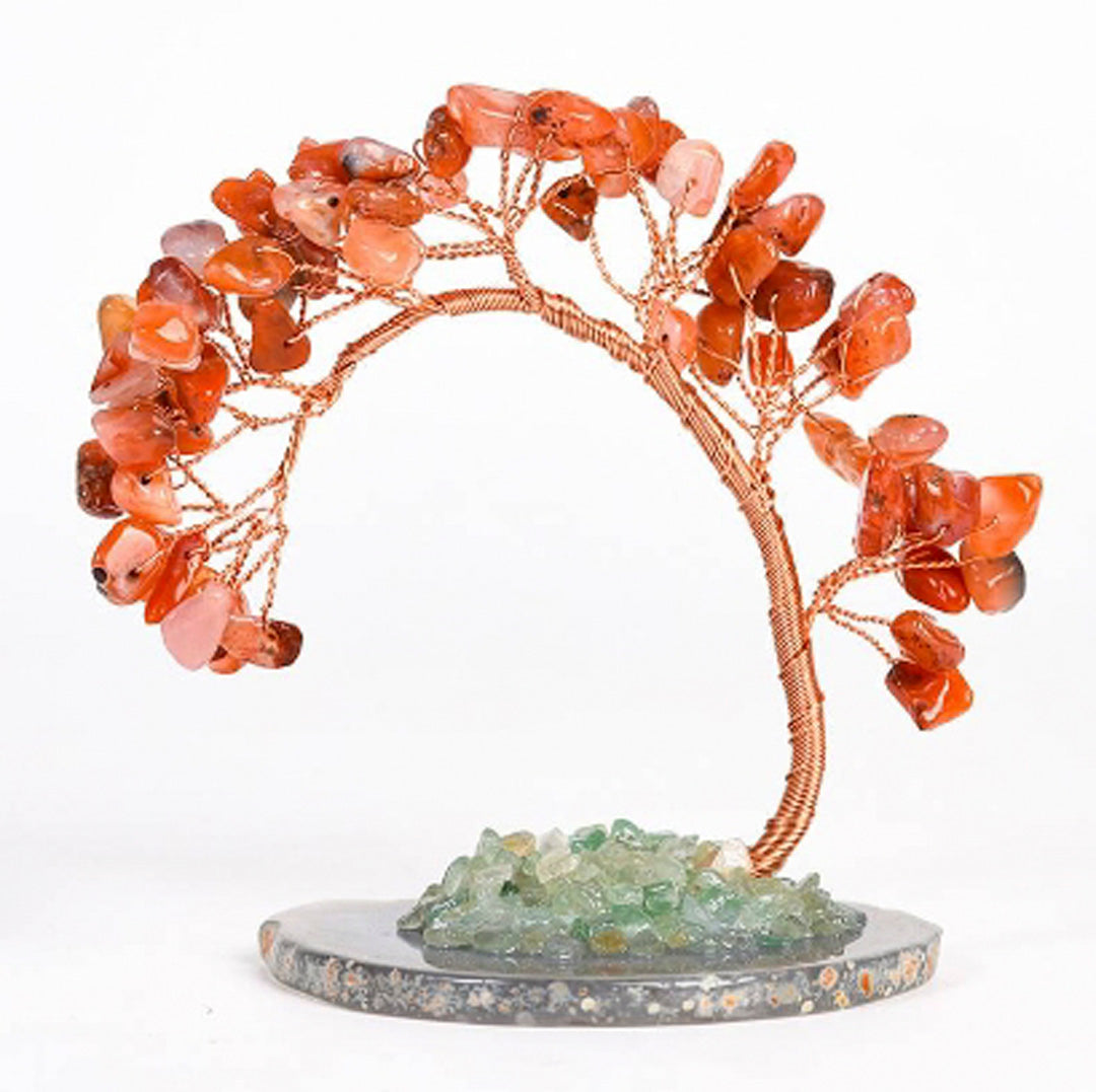Curved cypress pine agate base crystal tree ornament