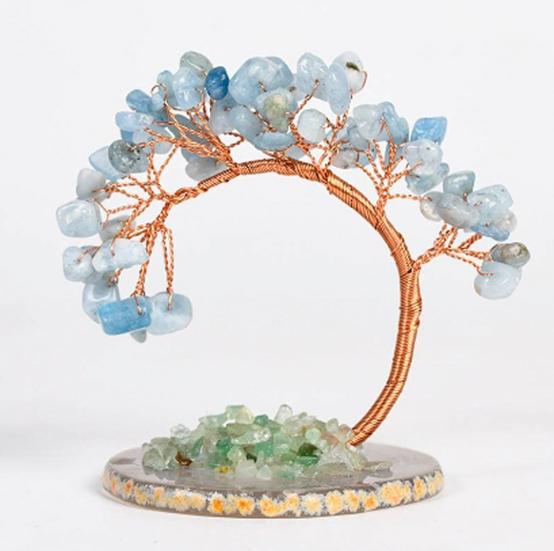 Curved cypress pine agate base crystal tree ornament