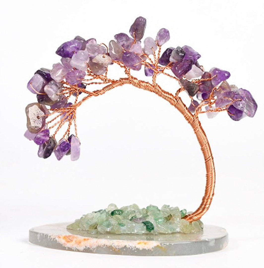 Curved cypress pine agate base crystal tree ornament