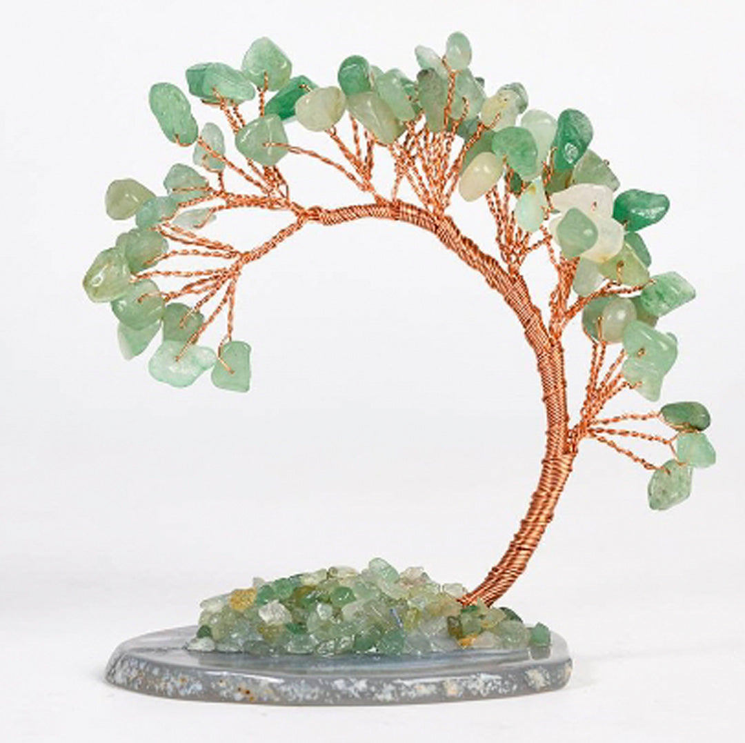 Curved cypress pine agate base crystal tree ornament