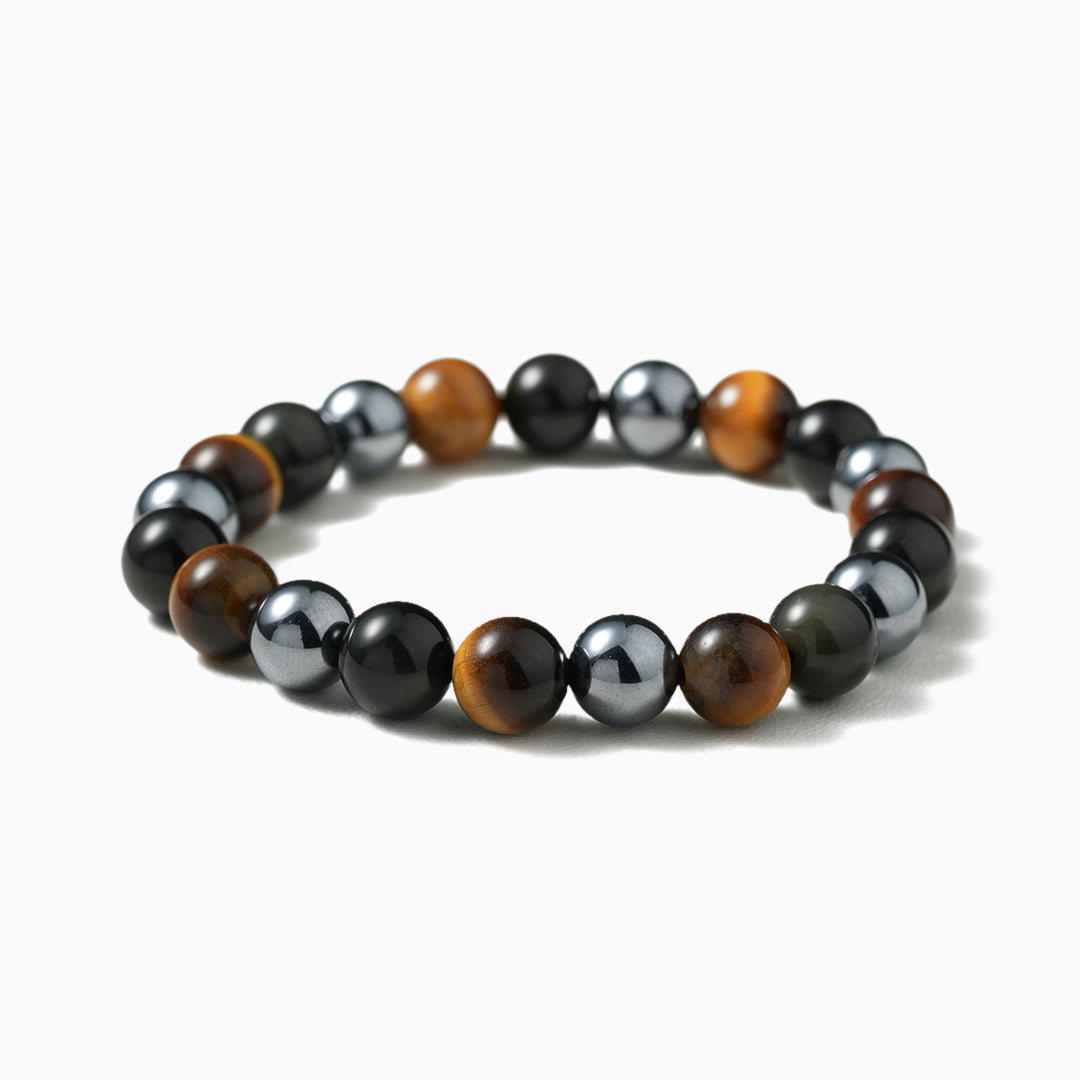 Obsidian, Tourmaline, and Tiger's Eye Gemstone Bracelet