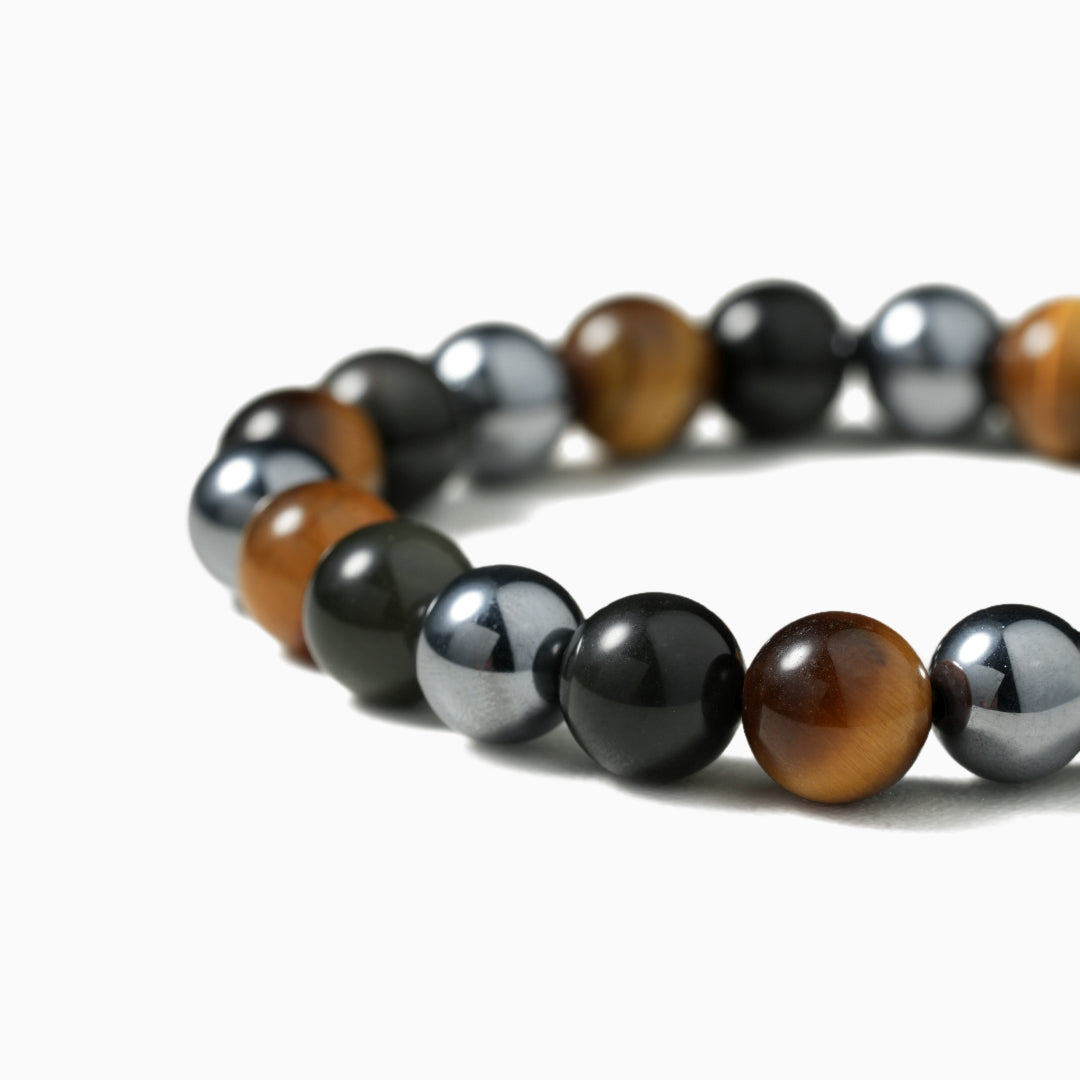 Obsidian, Tourmaline, and Tiger's Eye Gemstone Bracelet