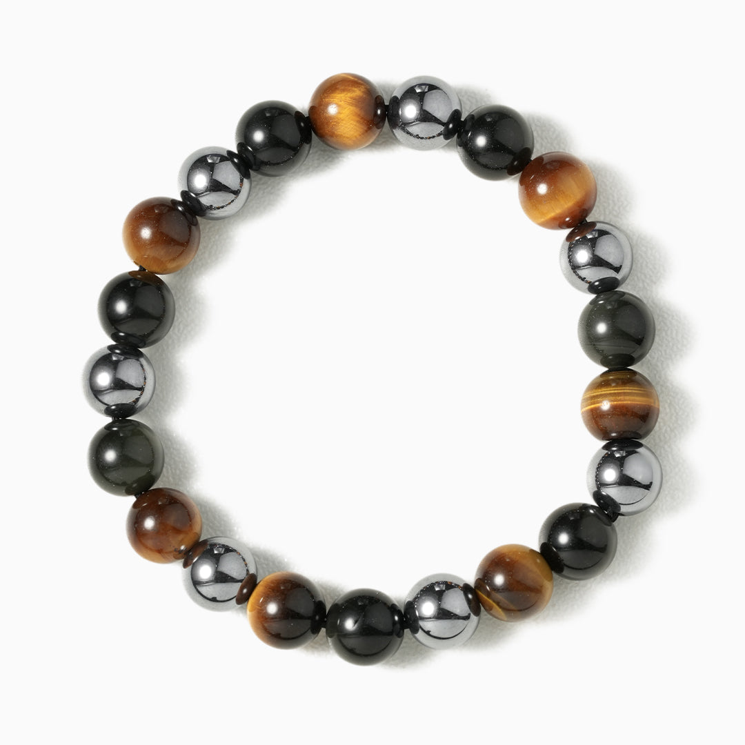 Obsidian, Tourmaline, and Tiger's Eye Gemstone Bracelet
