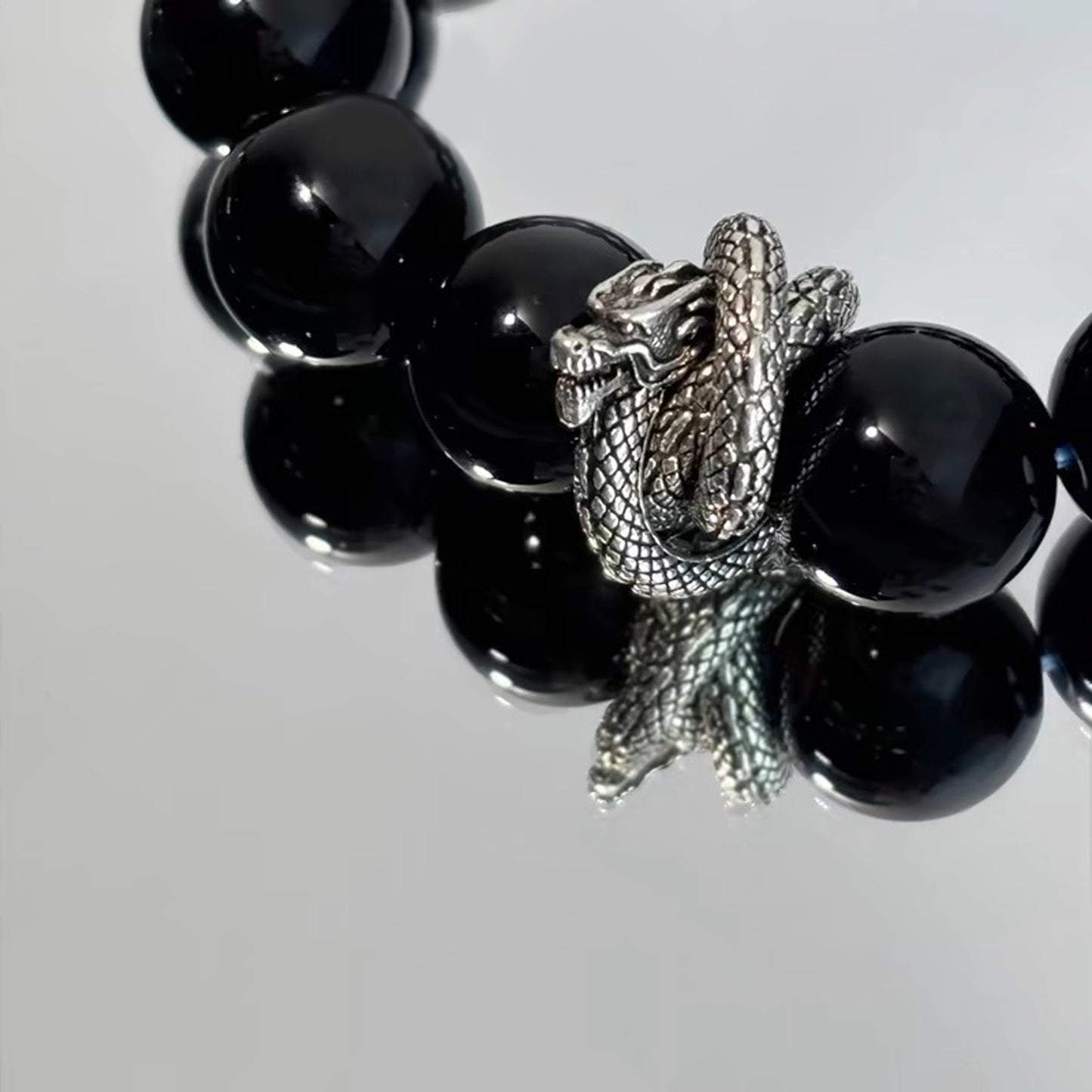 Silver-Sheen Obsidian Dragon Fittings Bracelet