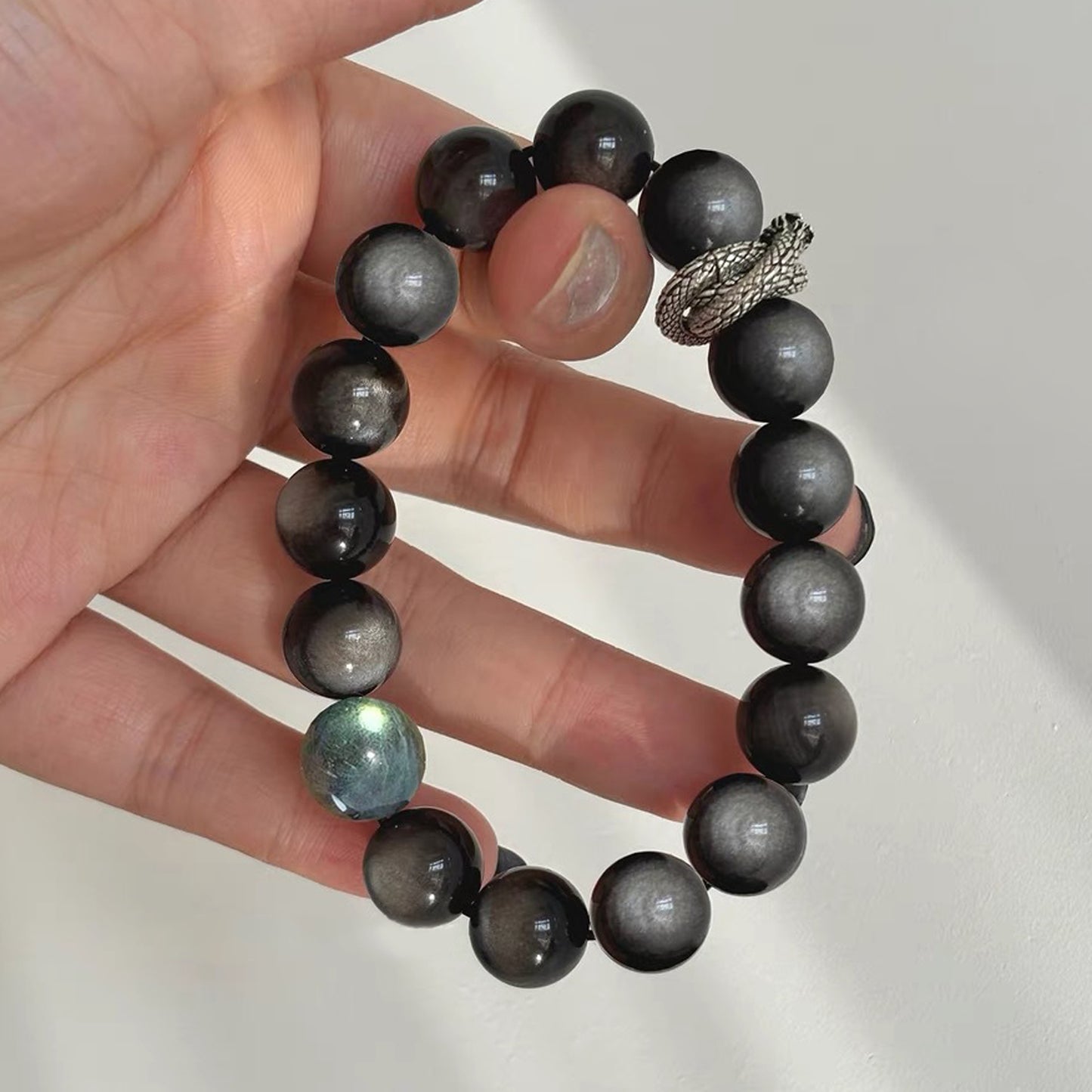 Silver-Sheen Obsidian Dragon Fittings Bracelet