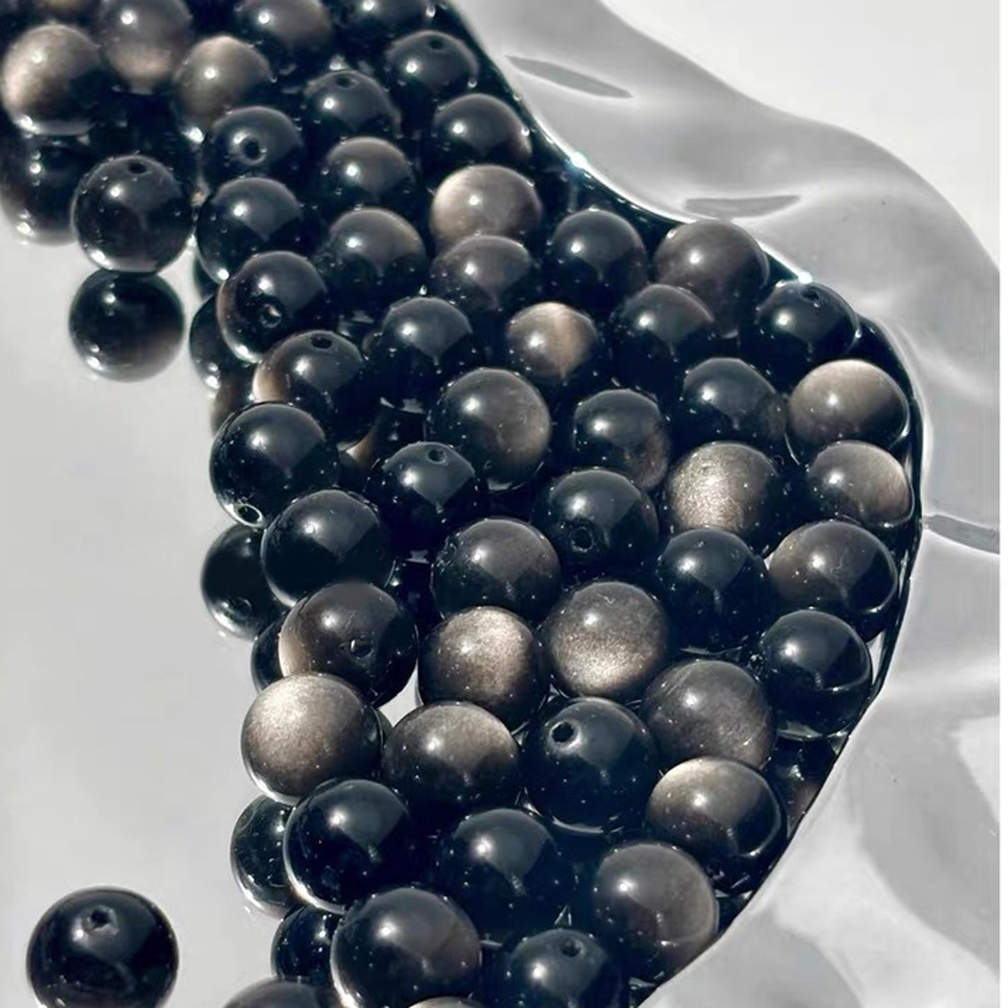 Silver-Sheen Obsidian Dragon Fittings Bracelet