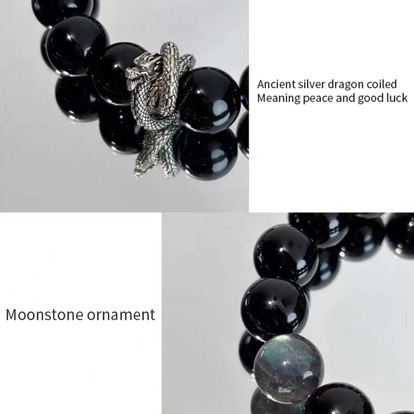 Silver-Sheen Obsidian Dragon Fittings Bracelet