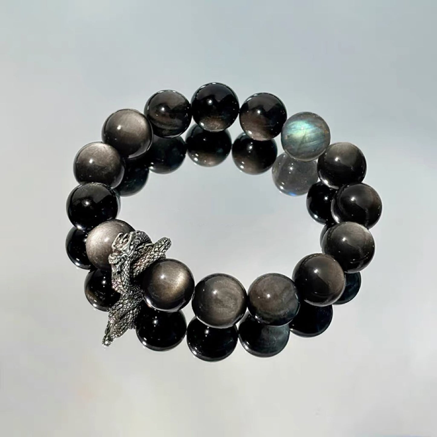 Silver-Sheen Obsidian Dragon Fittings Bracelet
