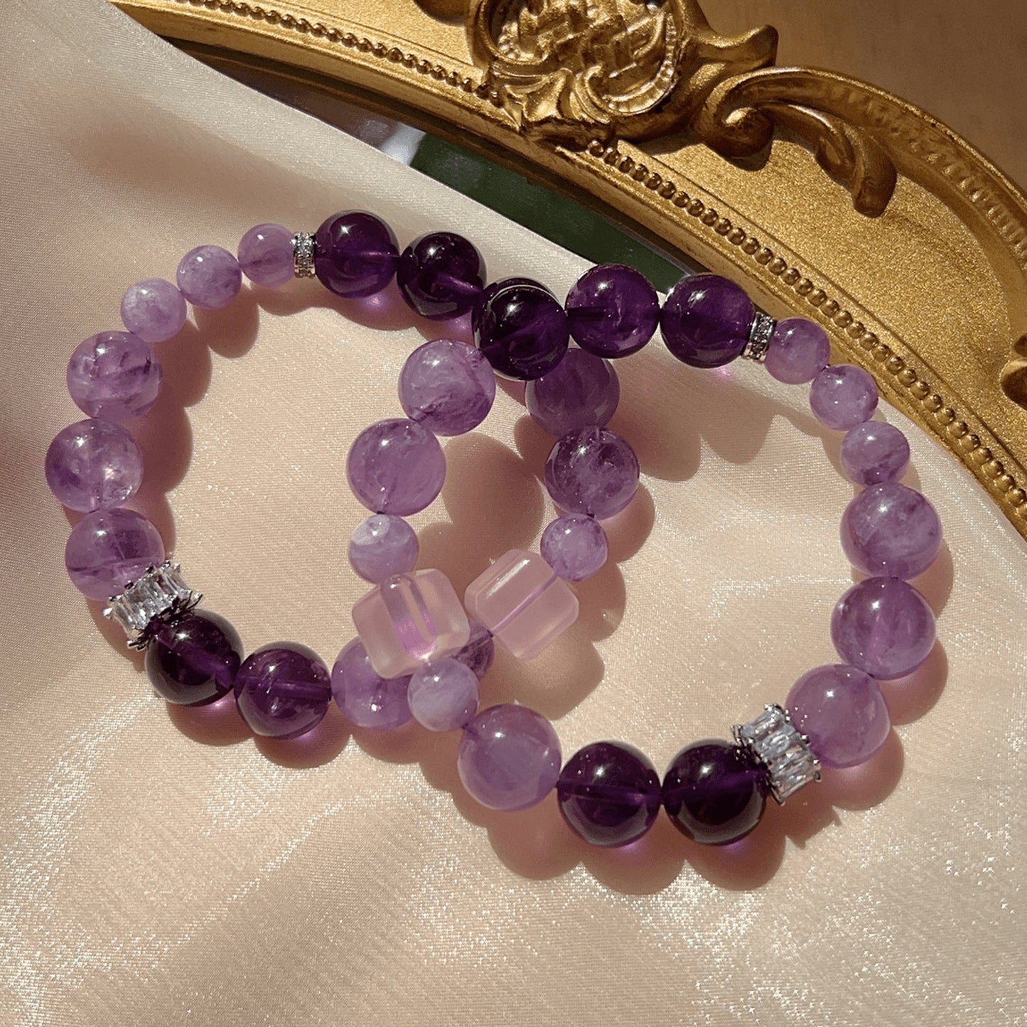 Gradient Beads Staggered Amethyst Bracelet