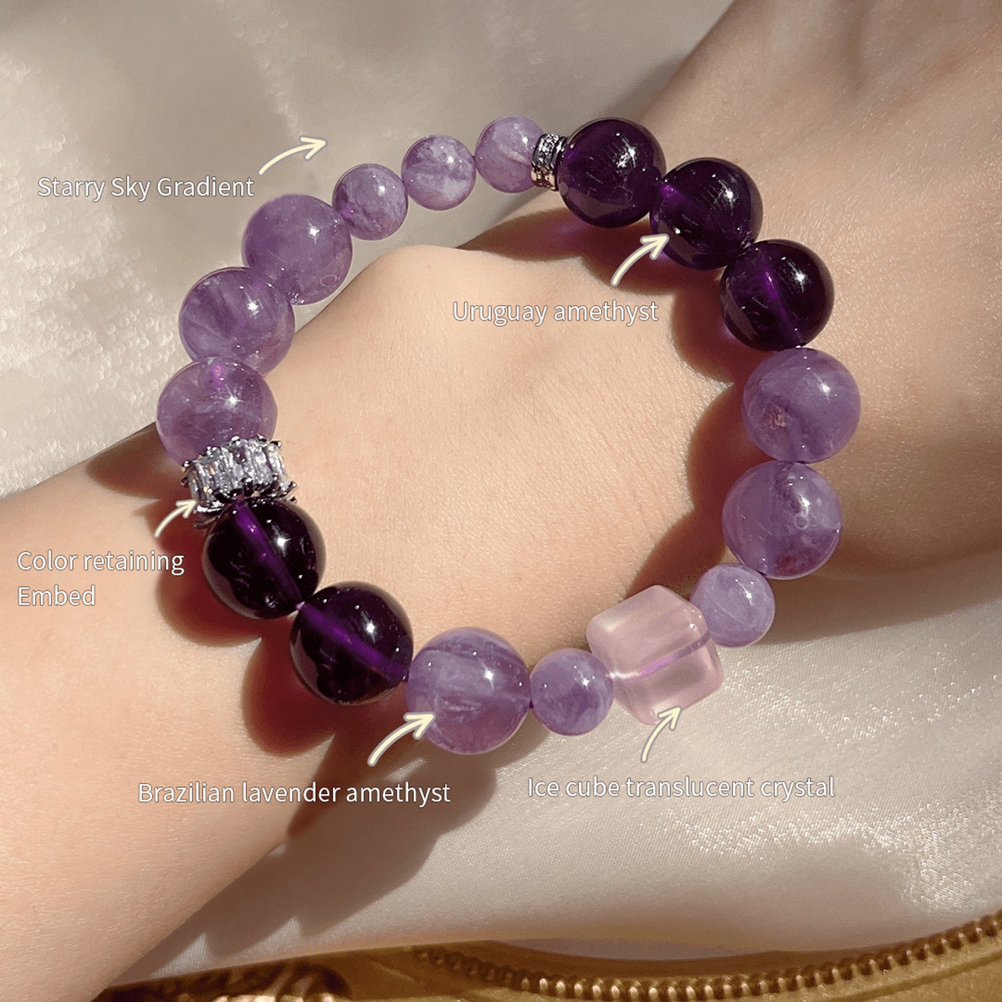 Gradient Beads Staggered Amethyst Bracelet