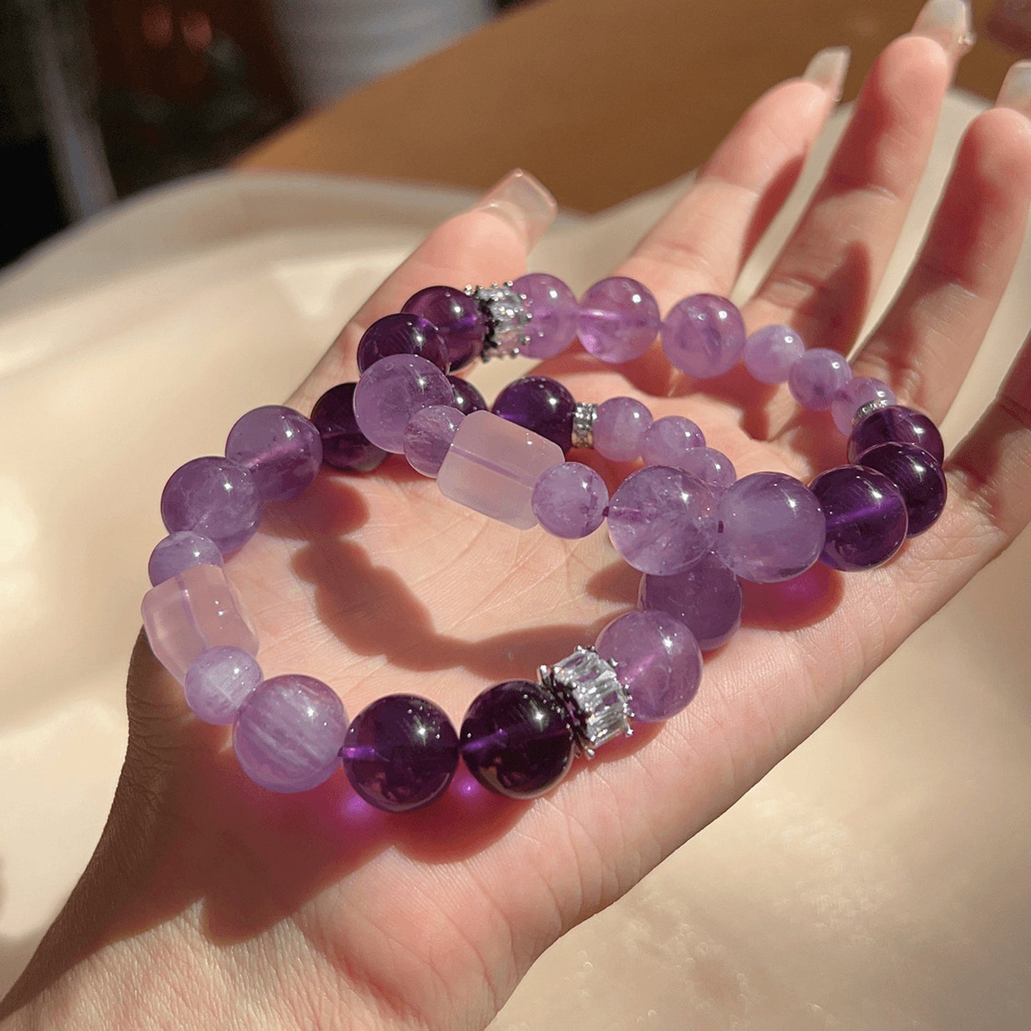 Gradient Beads Staggered Amethyst Bracelet