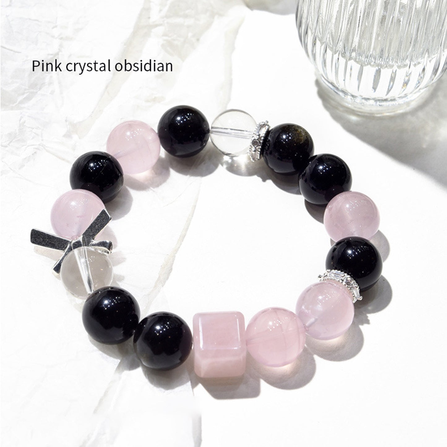 Golden-Sheen Obsidian Rose Quartz Bracelet