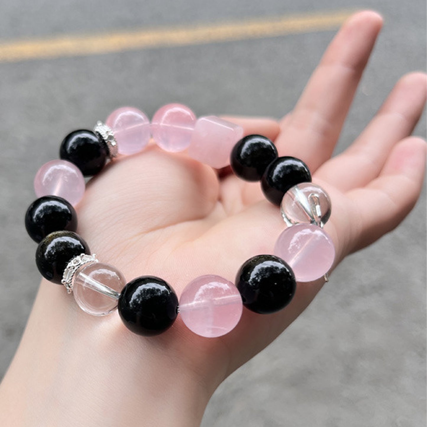 Golden-Sheen Obsidian Rose Quartz Bracelet