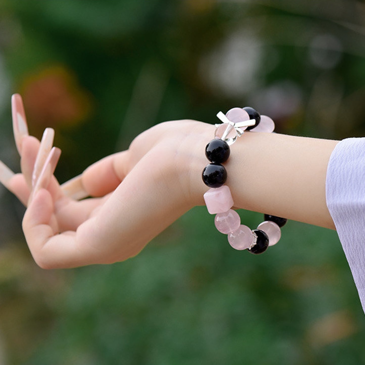 Golden-Sheen Obsidian Rose Quartz Bracelet