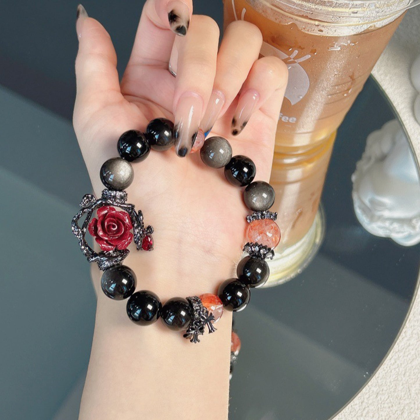 Vermilion Rose Silver-Sheen Obsidian Bracelet