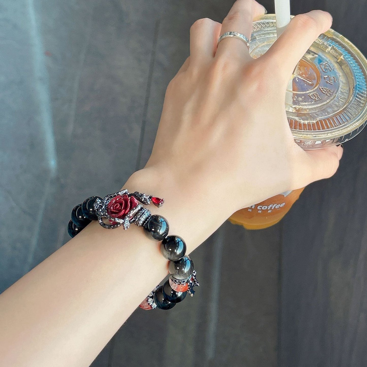 Vermilion Rose Silver-Sheen Obsidian Bracelet