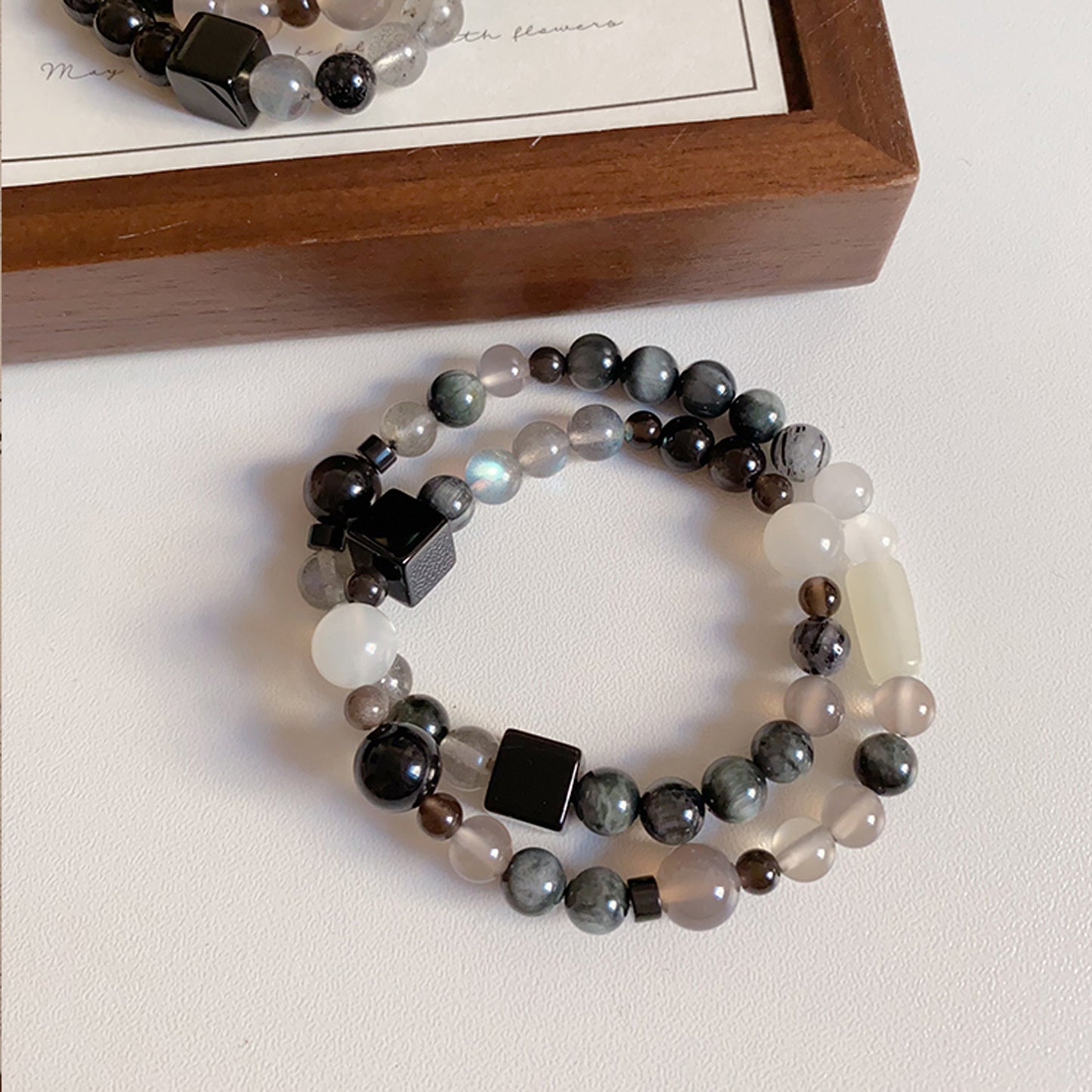 Double-Loop Obsidian Labradorite Bracelet
