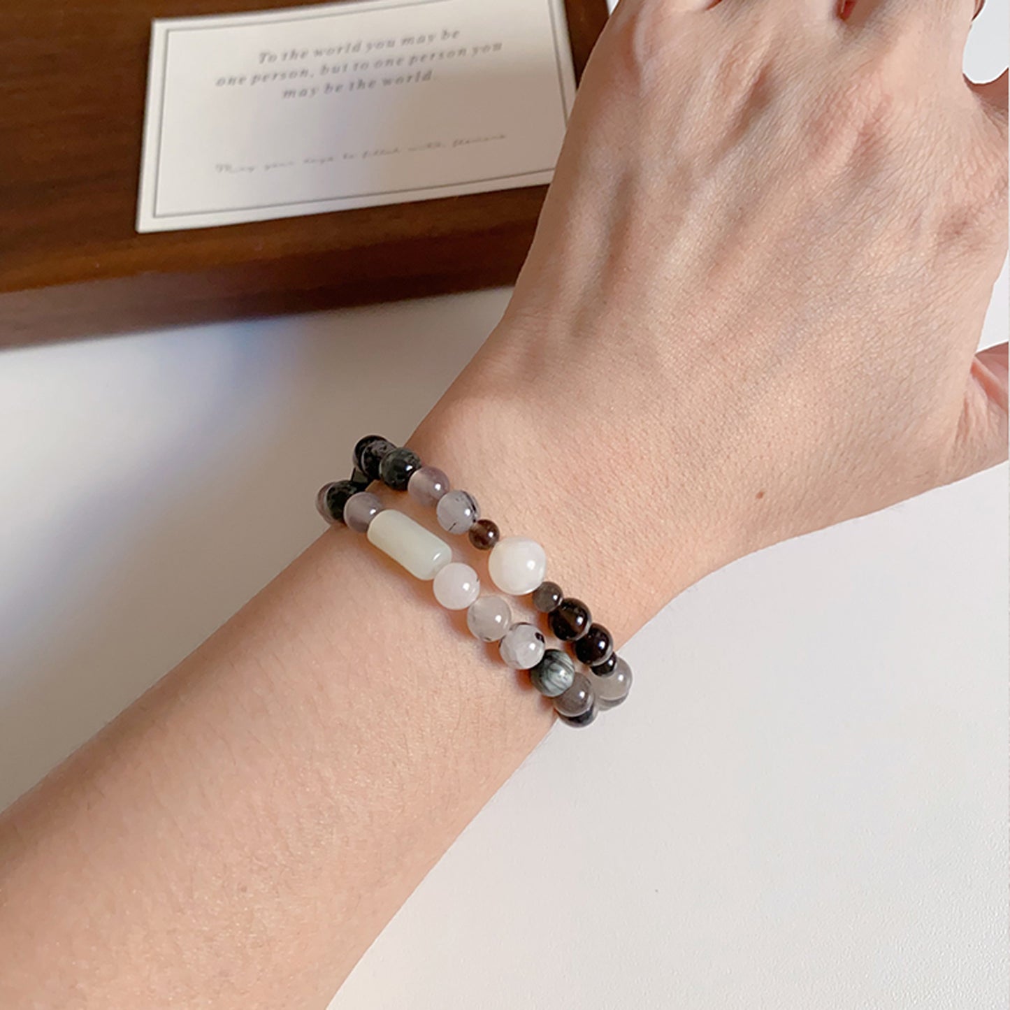 Double-Loop Obsidian Labradorite Bracelet